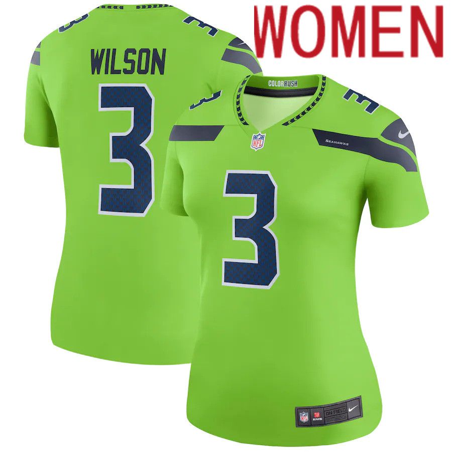 Women Seattle Seahawks #3 Russell Wilson Nike Neon Green Color Rush Legend NFL Jersey->women nfl jersey->Women Jersey